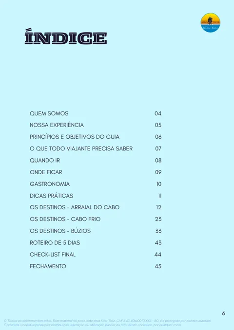 Índice do e-book com todos os capítulos